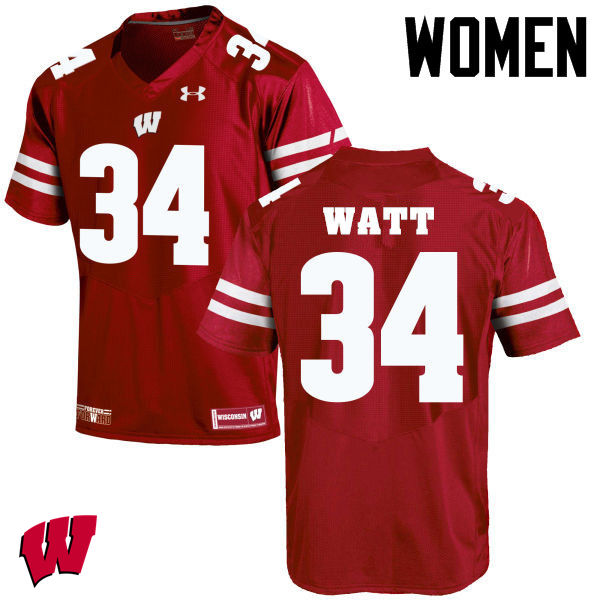Women Winsconsin Badgers #34 Derek Watt College Football Jerseys-Red - Click Image to Close